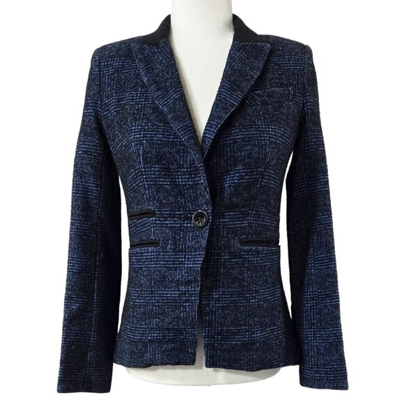 Veronica Beard Gia Wool Blend Blue Black Tweed Check Mini Houndstooth Jacket - Picture 1 of 12